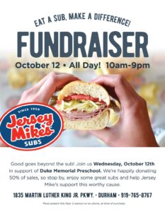 image of fundraiser flyer for Dining Out with DMWS and Jersey Mike's